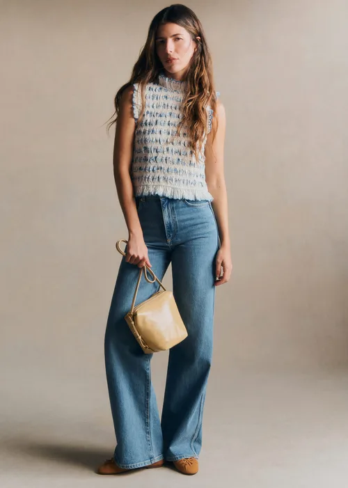 Blouse Samona - Broderie Contrastée Bleu Fond Ecru — image 4