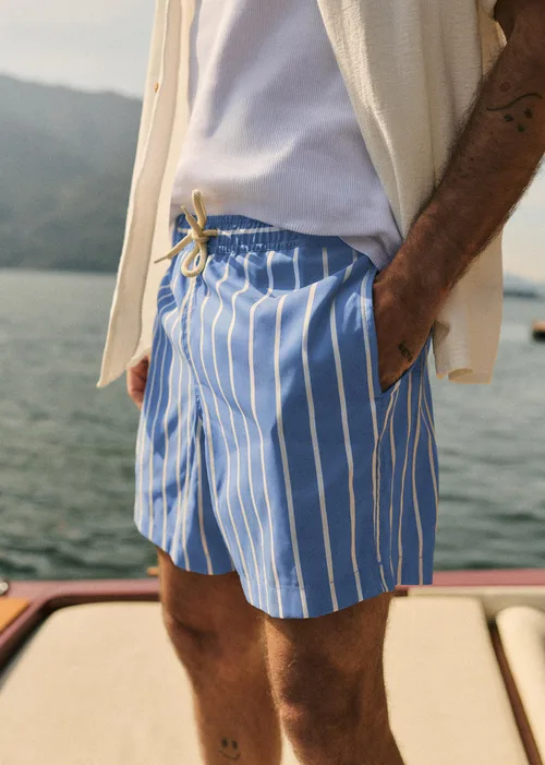 Maillot de bain Rob - Bleu Vintage Rayures Blanches — image 4