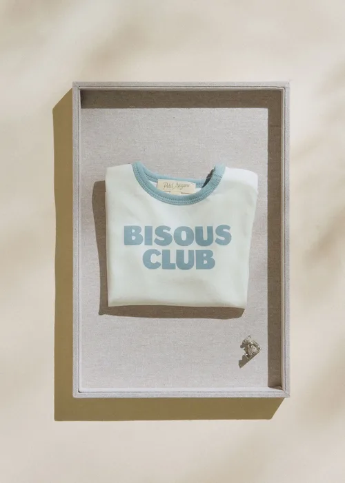 T-Shirt Bisous club - Ecru / bleu vintage