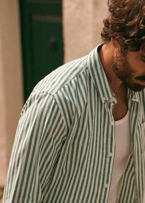 Chemise Charlie Coton Lin - Rayures Blanc / Vert — image 4
