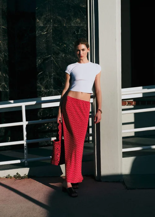 Jupe Sally - Mini Pois Fond Rouge