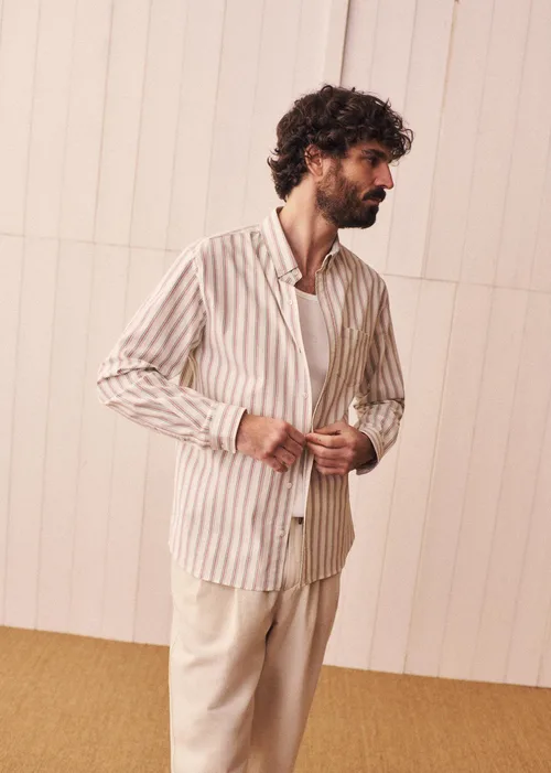 Chemise Charlie Seersucker - Blanc Rayures Rose / Vert — image 4