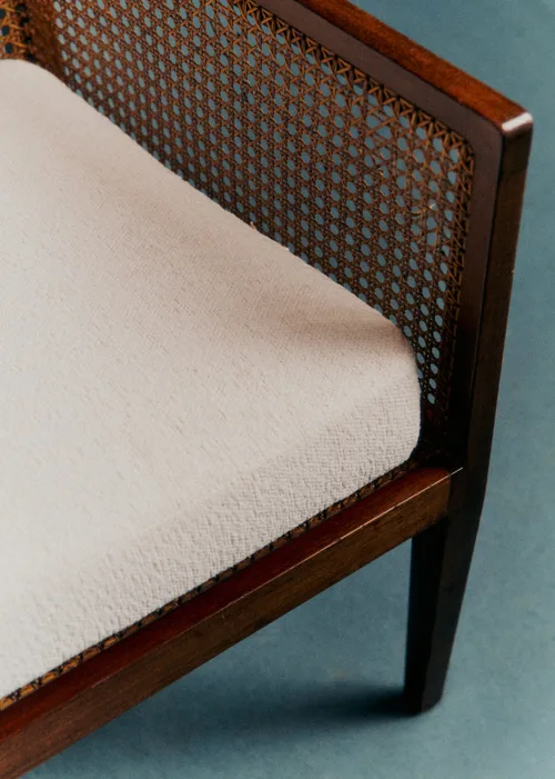 Banquette vintage noyer et cannage - Noyer et cannage — image 3