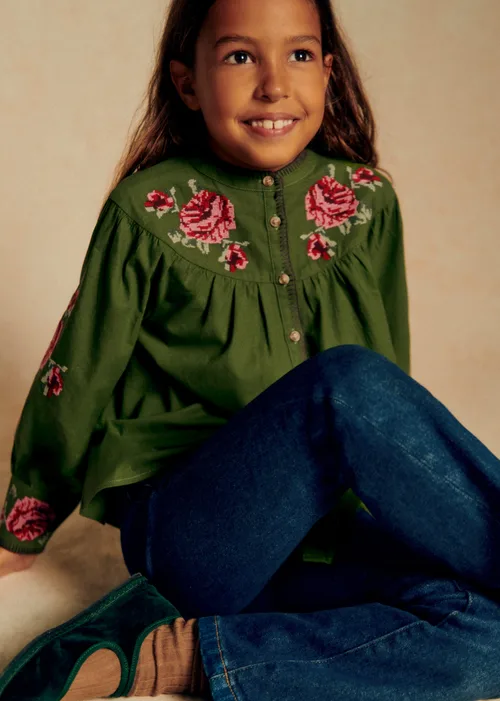 Chemise Orla - Petit Sézane x Baziszt - Vert Bambou / Fleurs Multico