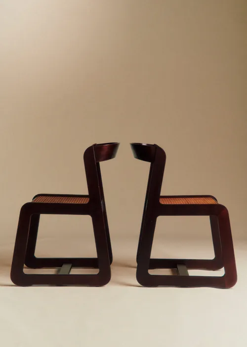 Lot de 4 chaises vintage par Willy Rizzo - Bois laqué et cannage — image 7