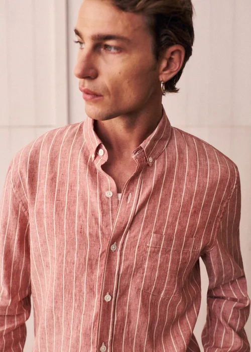 Chemise Charlie Coton Lin - Bordeaux Rayures Blanches — image 5