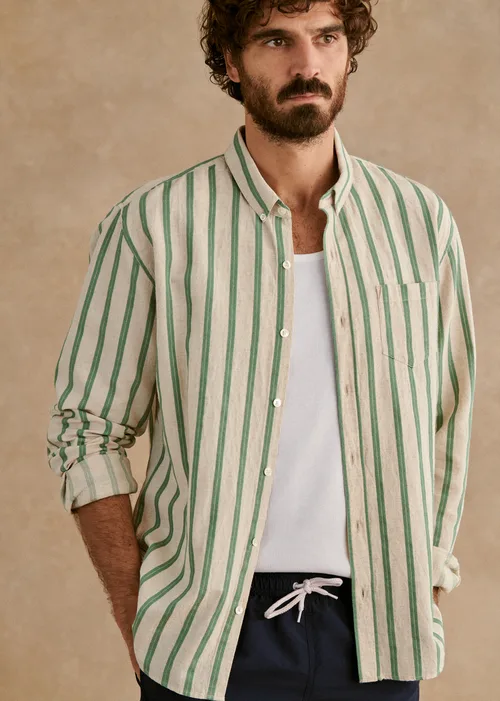 Chemise Charlie Coton Lin - Écru Rayures Vertes — image 3