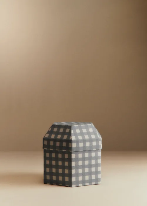 Boîte rangement octogonale - Carreaux Bleu et Ecru