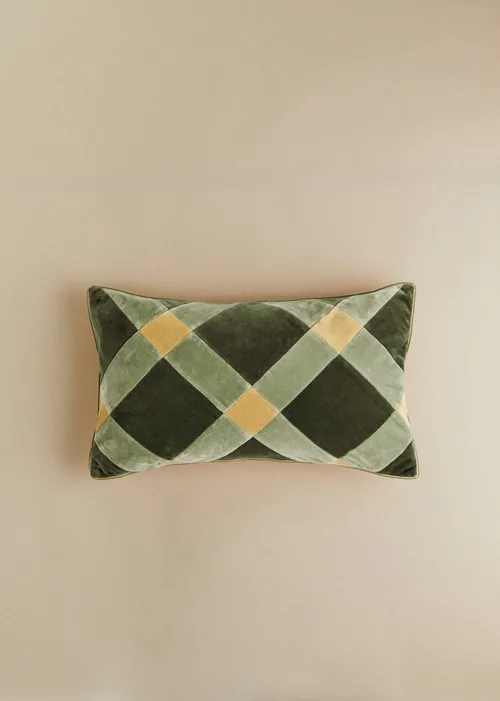 Coussin Velours Patchwork - Petit modèle - Céladon Foncé et Clair