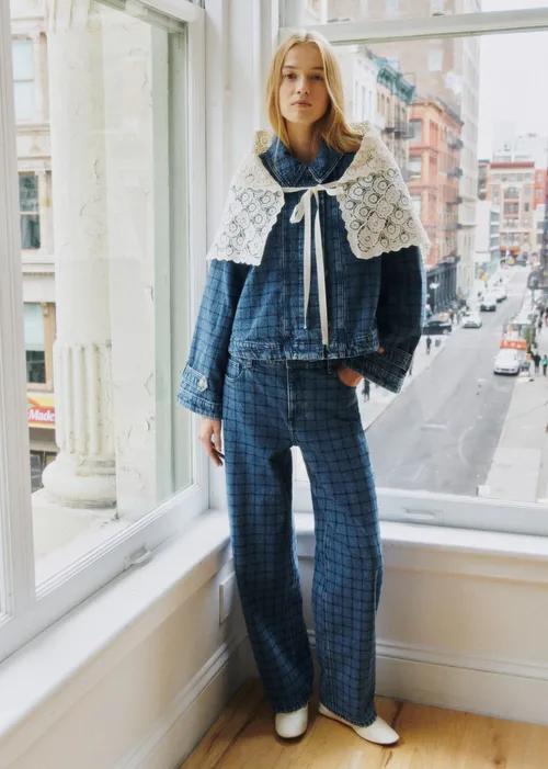 Pantalon Le 90's - Sézane x Sea NY - Broderie Marine Fond Denim