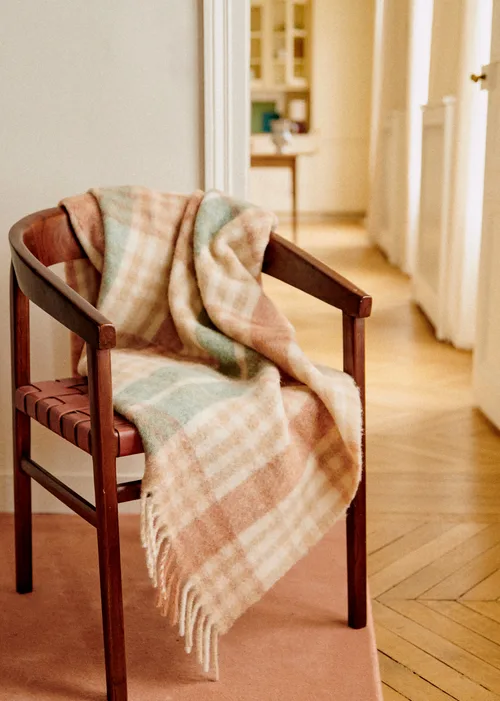 Plaid en mohair - Quadrillage sauge et caramel — image 2