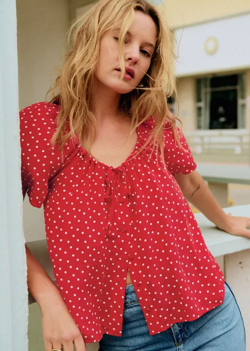 Blouse Vikaly - Mini Pois Fond Rouge — image 3