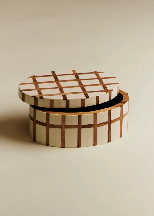 Boîte ovale - Quadrillage Ecru et Acacia — image 3