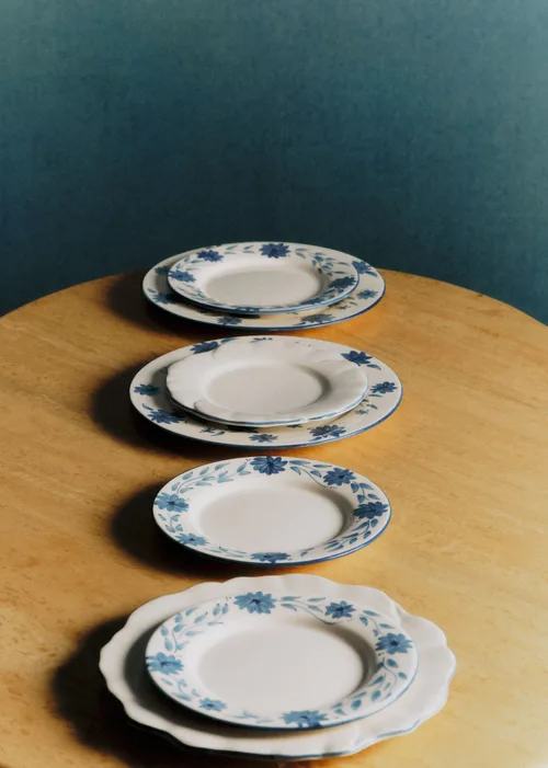 Set de 4 assiettes plates - Fleurs de Jardin - Bleu Vintage — image 2