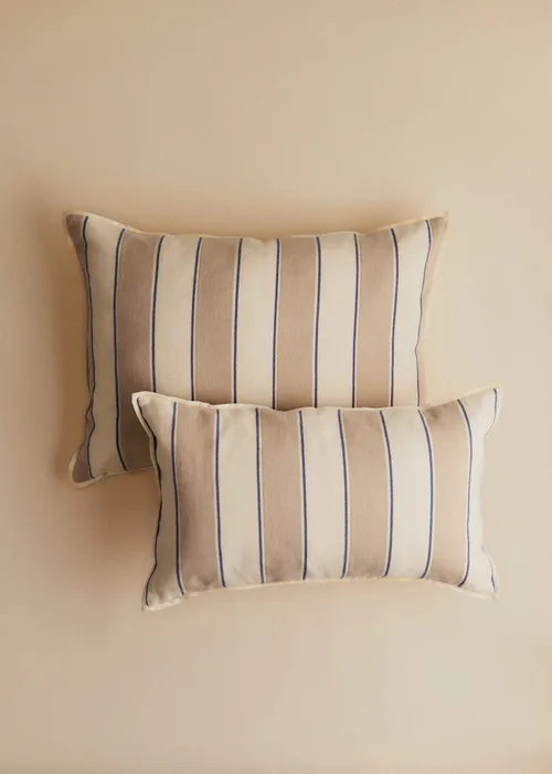 Coussin Tissé Rayures - Petit modèle - Beige et Bleu — image 3