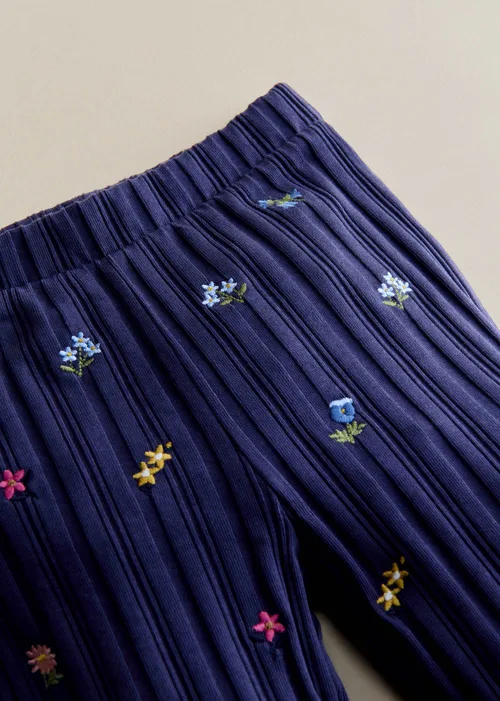 Pantalon Julia - Marine / Broderie Fleurs Herbier — image 3