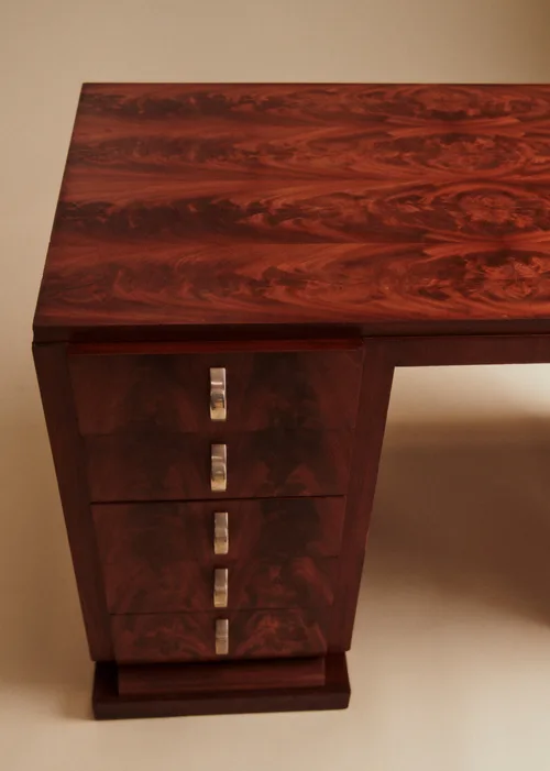 Bureau vintage en placage de ronce d'acajou - Placage de ronce d'acajou — image 6