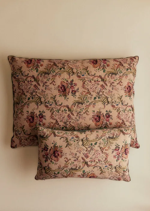 Coussin vintage velours céladon foncé - Petit modèle - Imprimé Tapisserie Ancienne