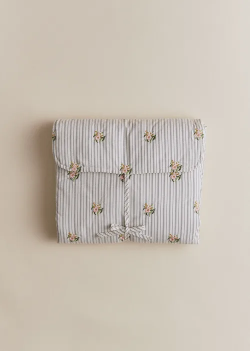 Matelas à langer nomade - Rayures Broderie Fleurs