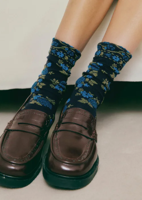 Chaussettes Lio - Fleurs Bleues — image 2
