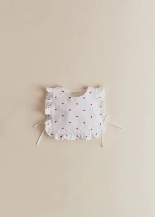Bavoir Leia - Motif blanc / Broderies Rouges