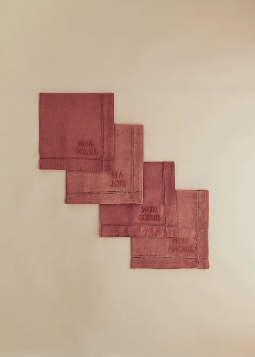 Set de 4 Serviettes - Les Mots brodés - Blush
