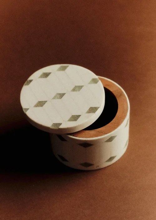 Boîte Ronde - Losange Ecru et Vert — image 3