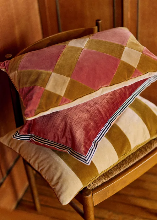 Coussin Velours Patchwork - Petit modèle - Blush et Caramel — image 4