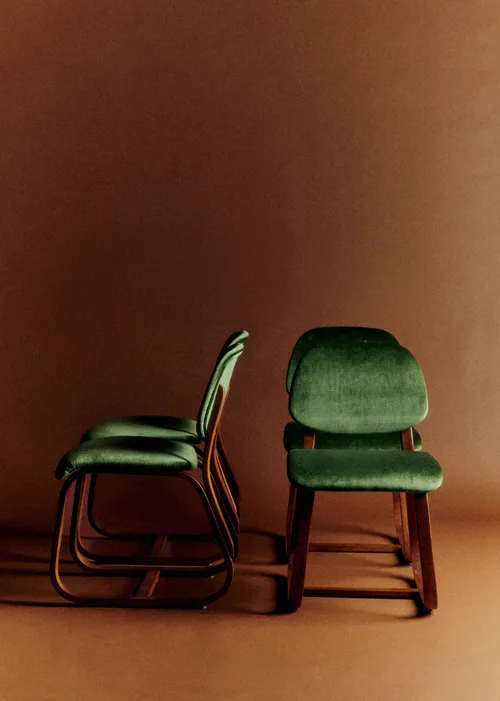 Lot de 4 chaises vintage velours vertes - Velours — image 3
