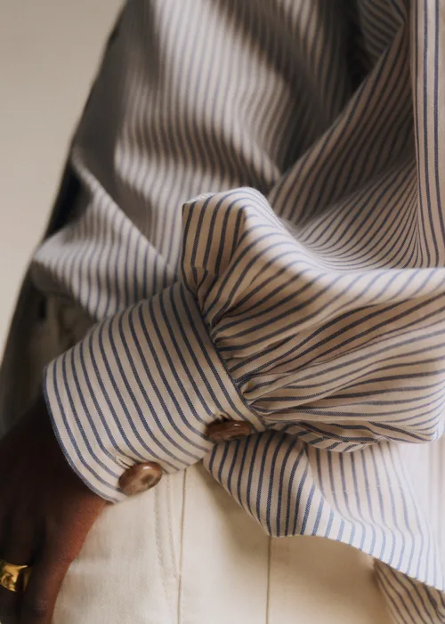 Chemise Analyne - Rayures Oxford Bleu Fond Beige — image 4