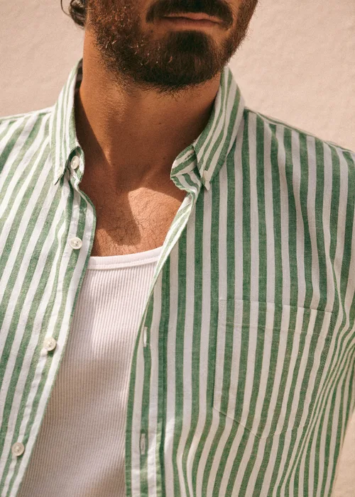 Chemise Charlie Coton Lin - Rayures Blanc / Vert — image 7