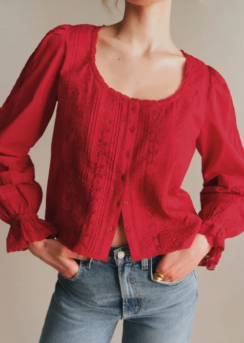 Chemise Tinia - Broderie Unie Rouge — image 4