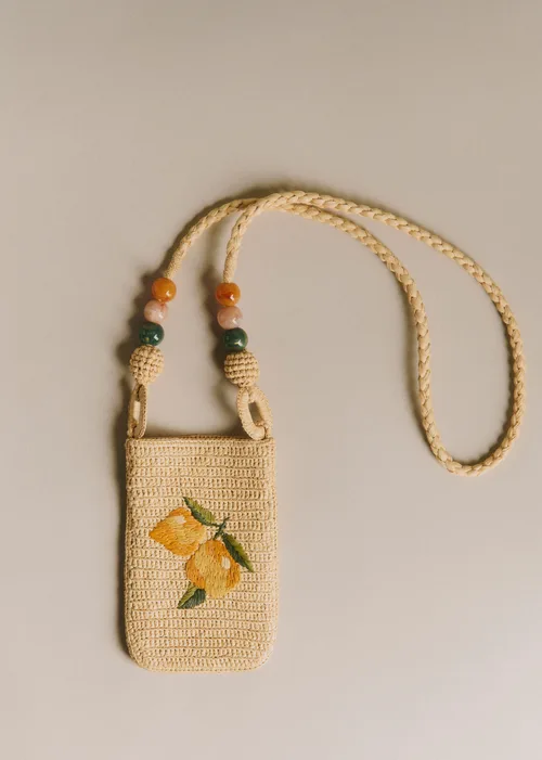 Pochette Tasha - Raphia Broderie Citron