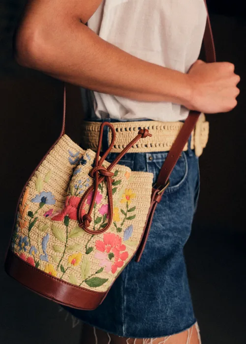 Bourse Mini Farrow - Raphia Broderie Fleurs Multico — image 2