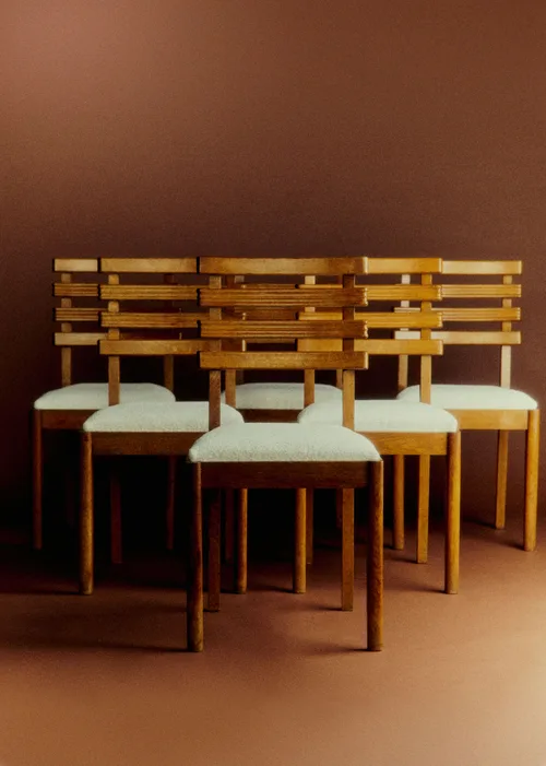 Lot de 6 chaises en chêne années 40 - Chêne teinté — image 3