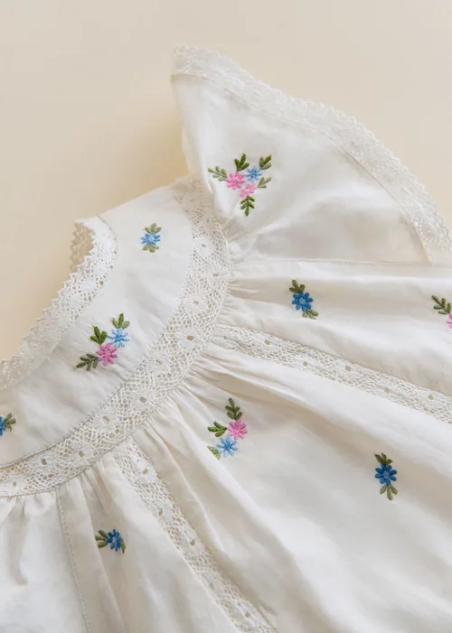 Robe Dorrie - Broderie Placée Fleurs Multico Fond Crème — image 3