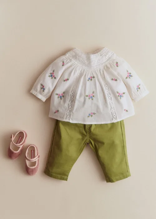 Blouse Dorrita - Broderie Placée Fleurs Multico Fond Crème — image 5