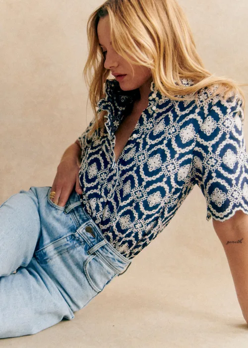 Chemise Dalhia - Fond Marine Broderie Ecru — image 3