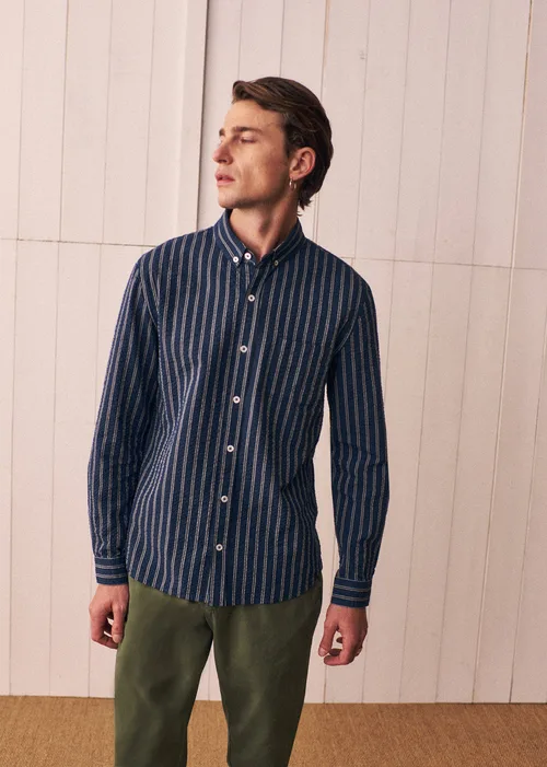 Chemise Charlie Seersucker - Marine Rayures Blanches — image 3