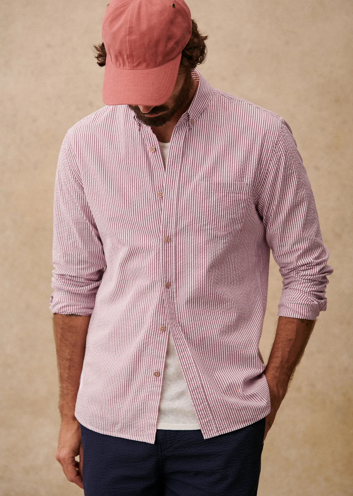 Chemise Charlie Seersucker - Blanc / Bordeaux