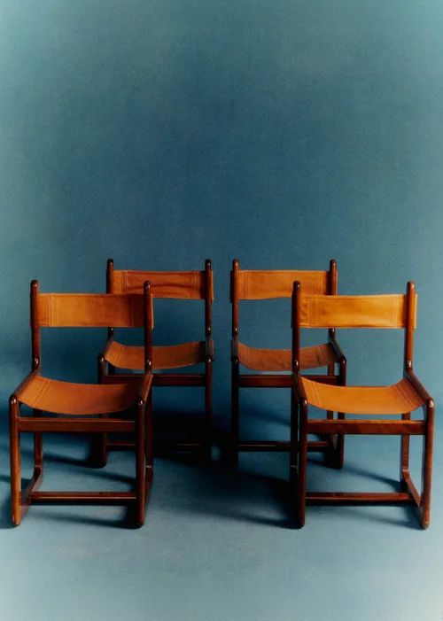 Lot de 4 chaises Gigi Radice années 60 - Cuir et Bois de Rose