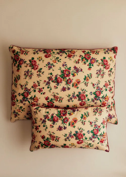 Coussin vintage velours bordeaux - Petit modèle - Imprimé Champêtre