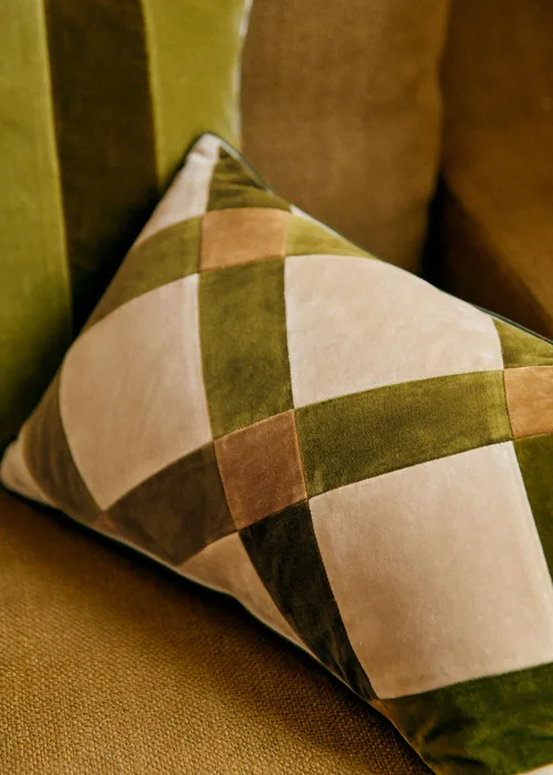 Coussin Velours Patchwork - Petit modèle - Beige et Kaki — image 4