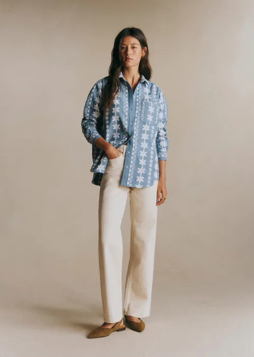 Chemise Max - Frise Fleurs Écru Fond Bleu — image 3