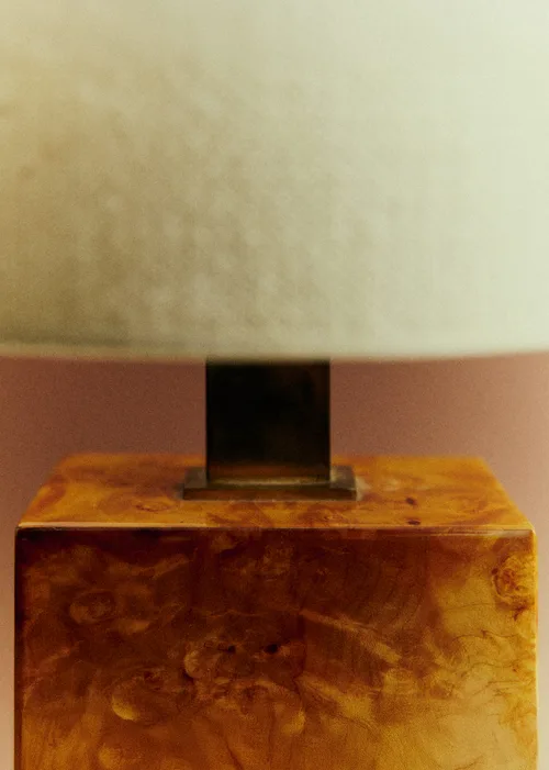 Lampe vintage en placage loupe et laiton - Bois — image 3