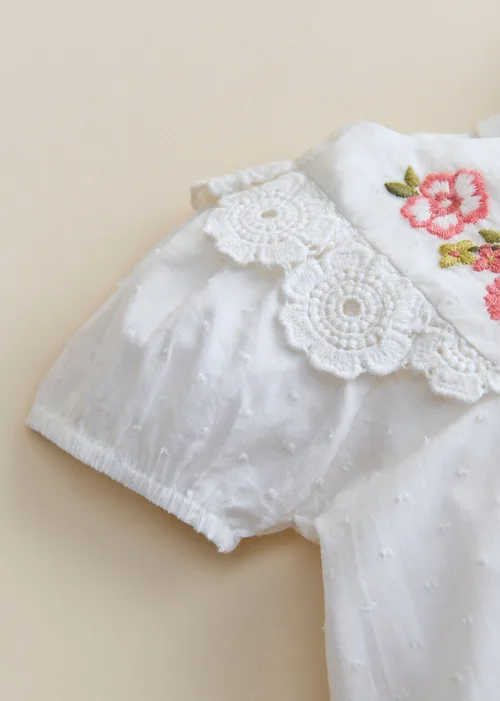 Blouse Joanna - Broderie Contrastée Tricolore Fond Ecru — image 3