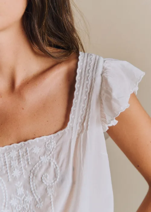 Blouse Elie - Broderie Unie Ecru Fond Beige — image 3