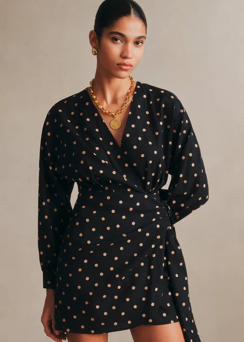 Robe ALICE - Imprimé Pois Beige Fond Noir