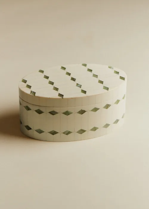 Boîte ovale - Losange Ecru et Vert — image 4