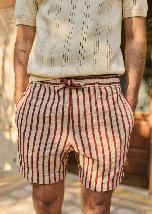 Short Halmon Texturé - Beige Rayures Rouille